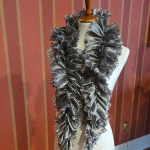 Silver Satin Ruffle Scarf
